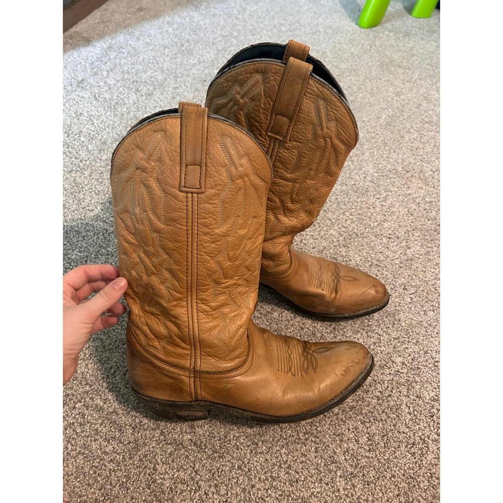 Laredo Mens Leather Cowboy‎ Boots Western Pull On Tan Brown Size 10 D